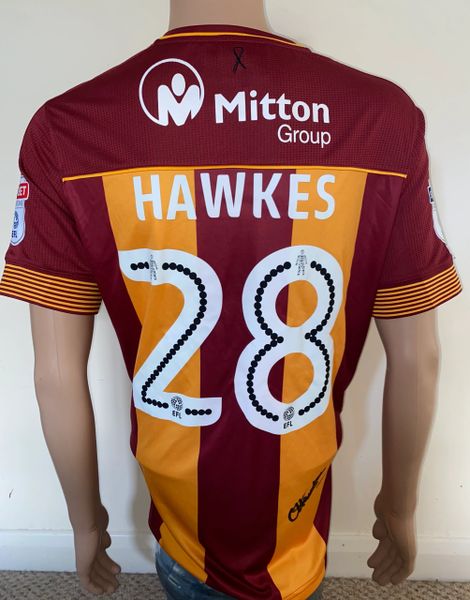 2017/18 BRADFORD CITY MATCH WORN HOME SHIRT (HAWKES #28)