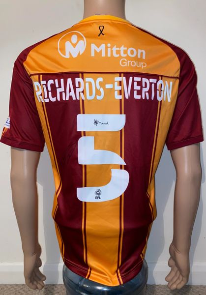 2020/21 BRADFORD CITY MATCH WORN HOME SHIRT (EVERTON-RICHARDS v LINCOLN carabao cup)