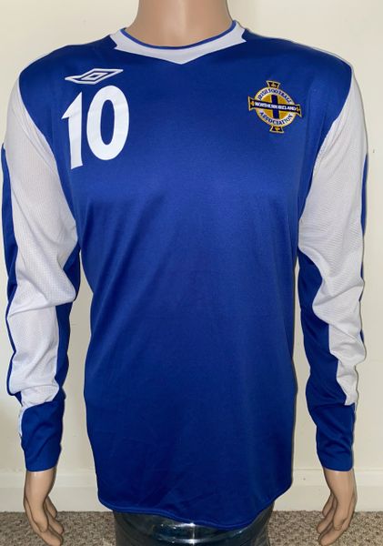 2006-08 NORTHERN IRELAND UMBRO U-21 MATCH ISSUE HOME L/S SHIRT #10