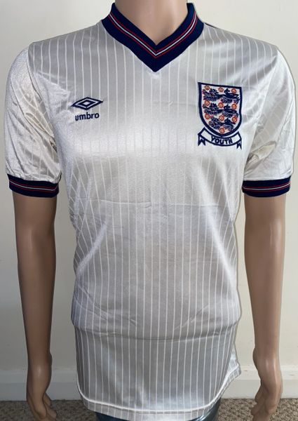 1986 ENGLAND U18 MATCH WORN UMBRO HOME SHIRT #16