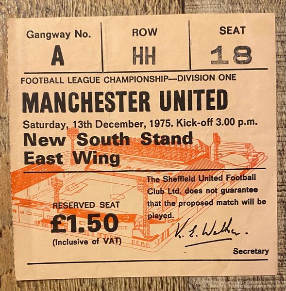 1975/76 original DIVISION ONE ticket SHEFFIELD UNITED V MANCHESTER UNITED