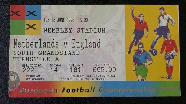 1996 ORIGINAL EURO 96 1ST ROUND TICKET NETHERLANDS V ENGLAND @WEMBLEY, LONDON