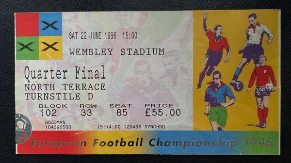 1996 ORIGINAL EURO 96 QUARTER FINAL TICKET SPAIN V ENGLAND @WEMBLEY, LONDON