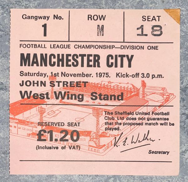 1975/76 original DIVISION ONE ticket SHEFFIELD UNITED V MANCHESTER CITY