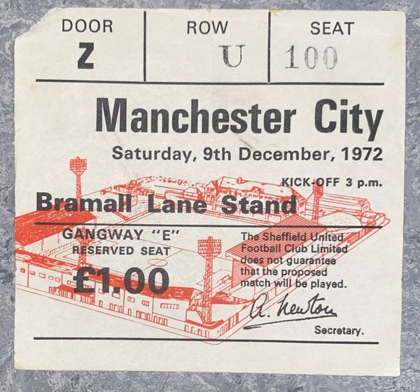 1972/73 original DIVISION ONE ticket SHEFFIELD UNITED V MANCHESTER CITY