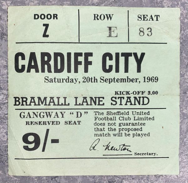 1969/70 ORIGINAL DIVISION TWO ticket SHEFFIELD UNITED V CARDIFF CITY