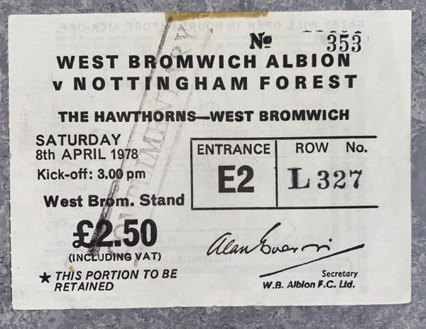 1977/78 ORIGINAL DIVISION ONE TICKET WEST BROMWICH ALBION V NOTTINGHAM FOREST