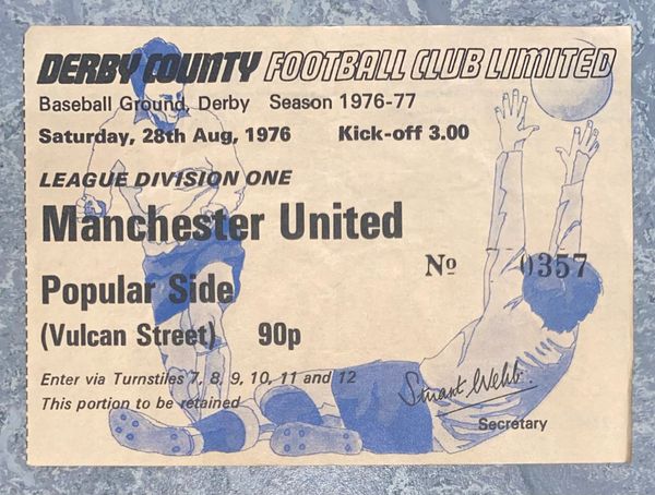 1976/77 ORIGINAL DIVISION ONE TICKET DERBY COUNTY V MANCHESTER UNITED