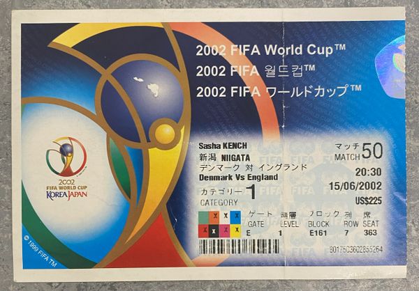 2002 world cup 2nd Round ticket Original ENGLAND V DENMARK @ NIIGATA