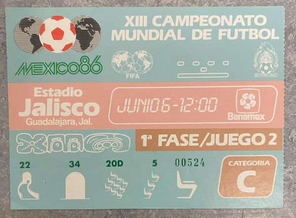 1986 ORIGINAL WORLD CUP 1st ROUND TICKET BRAZIL V ALGERIA @JALISCO STADIUM