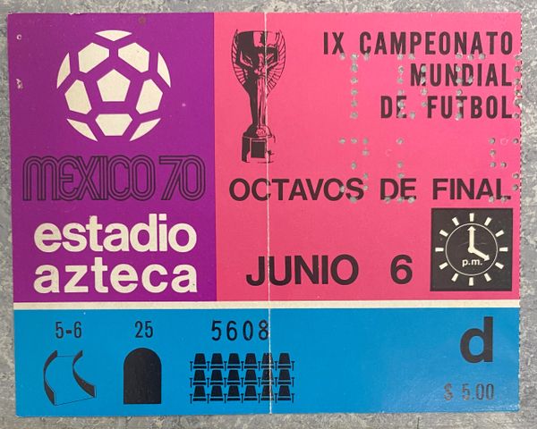 1970 ORIGINAL WORLD CUP 1st ROUND TICKET BELGIUM V SOVIET UNION @AZTECA STADIUM