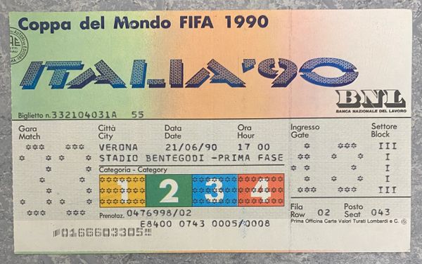 1990 ORIGINAL WORLD CUP TICKET BELGIUM V SPAIN @VERONA