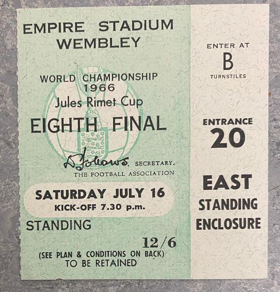 1966 ORIGINAL WORLD CUP 1st ROUND TICKET ENGLAND V MEXICO @ WEMBLEY B20 288