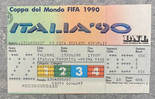 1990 ORIGINAL WORLD CUP TICKET REPUBLIC OF IRELAND V EGYPT @PALERMO