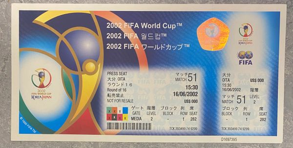 2002 ORIGINAL WORLD CUP 2nd ROUND UNUSED TICKET SENEGAL V SWEDEN @OITA