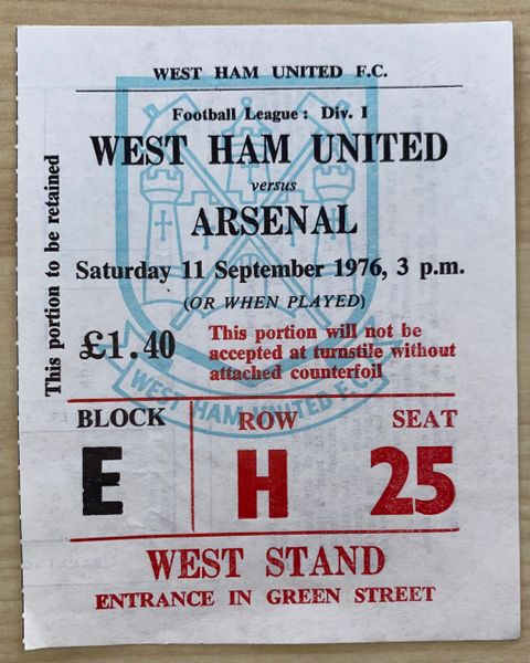 1976/77 ORIGINAL DIVISION ONE TICKET WEST HAM UNITED V ARSENAL