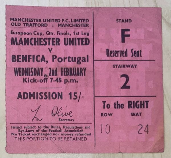 1965/66 ORIGINAL EUROPEAN CUP SEMI FINAL 2ND LEG TICKET MANCHESTER UNITED V PARTIZAN BELGRADE