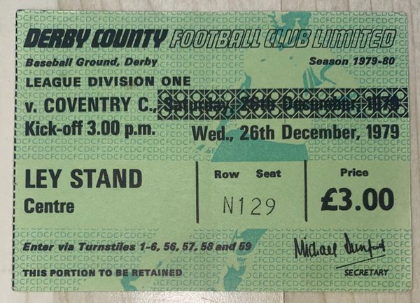 1979/80 ORIGINAL DIVISION ONE TICKET DERBY COUNTY V COVENTRY CITY