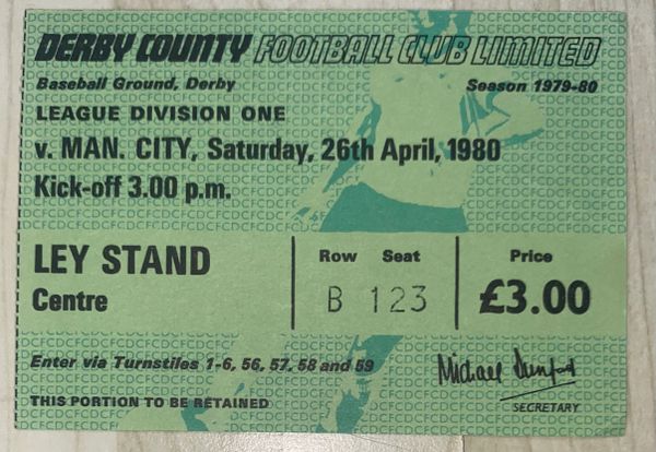 1979/80 ORIGINAL DIVISION ONE TICKET DERBY COUNTY V MANCHESTER CITY