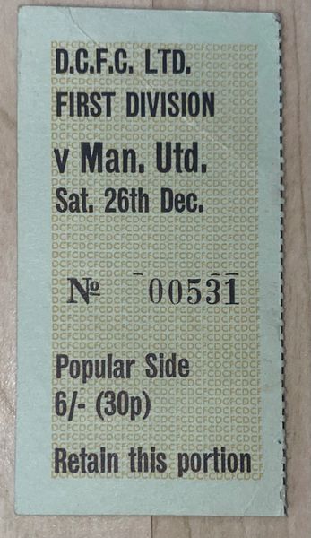 1970/71 ORIGINAL DIVISION ONE TICKET DERBY COUNTY V MANCHESTER UNITED