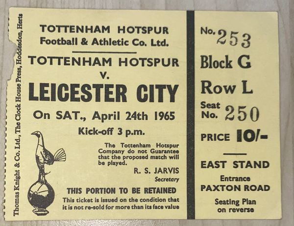 1964/65 ORIGINAL DIVISION ONE TICKET TOTTENHAM HOTSPUR V LEICESTER CITY