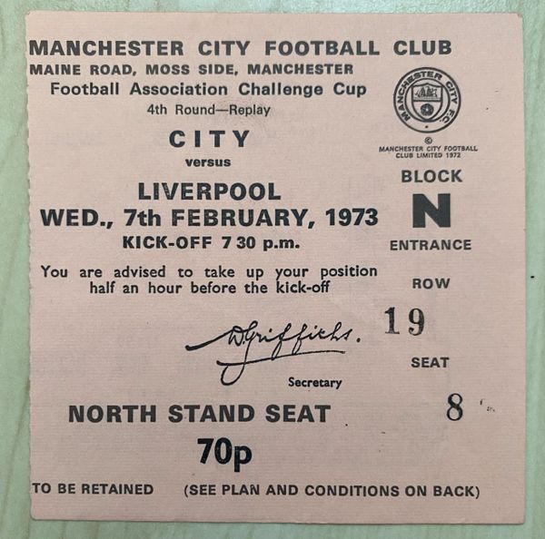 1972/73 ORIGINAL DIVISION ONE TICKET MANCHESTER CITY V LIVERPOOL N 19 8