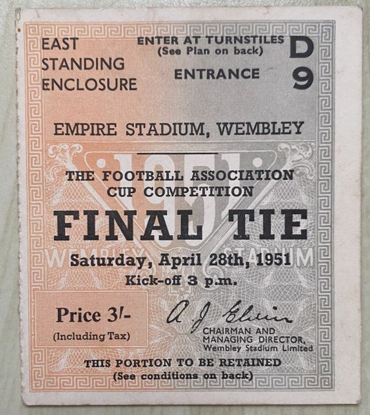 1951 original FA CUP FINAL ticket NEWCASTLE UNITED V BLACKPOOL D 9 789