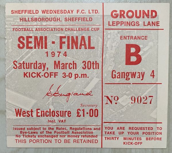 1974 ORIGINAL FA CUP SEMI FINAL TICKET NEWCASTLE UNITED V BURNLEY @HILLSBROUGH