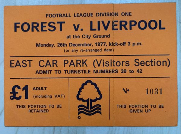 1977/78 ORIGINAL UNUSED DIVISION ONE TICKET NOTTINGHAM FOREST V LIVERPOOL