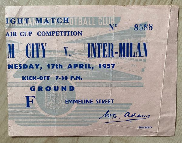 1957 ORIGINAL INTER-CITIES FAIRS CUP TICKET BIRMINGHAM CITY V INTER MILAN