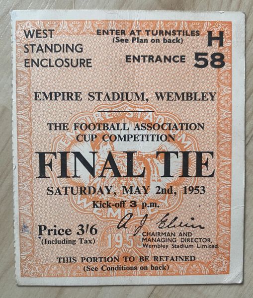 1953 ORIGINAL FA CUP FINAL TICKET BLACKPOOL V BOLTON WANDERERS H58 1175