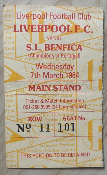 1983/84 ORIGINAL EUROPEAN CUP 3RD ROUND 1ST LEG TICKET LIVERPOOL V BENFICA