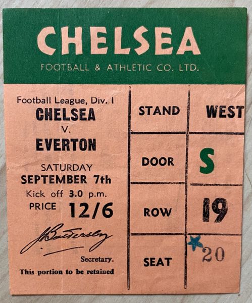 1968/69 ORIGINAL DIVISION ONE TICKET CHELSEA V EVERTON