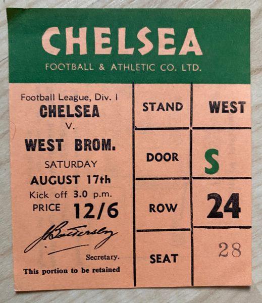 1968/69 ORIGINAL DIVISION ONE TICKET CHELSEA V WEST BROMWICH ALBION