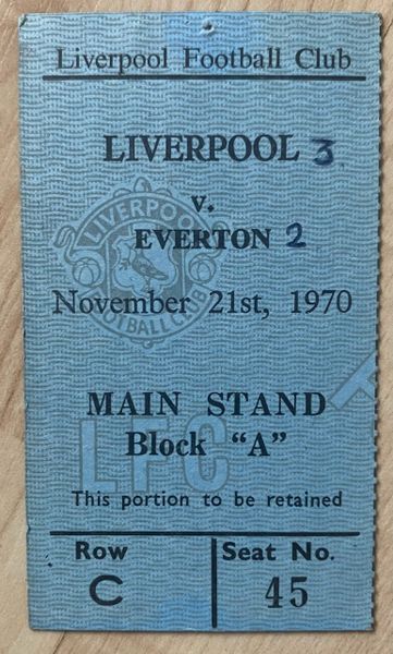 1970/71 ORIGINAL DIVISION ONE TICKET LIVERPOOL V EVERTON