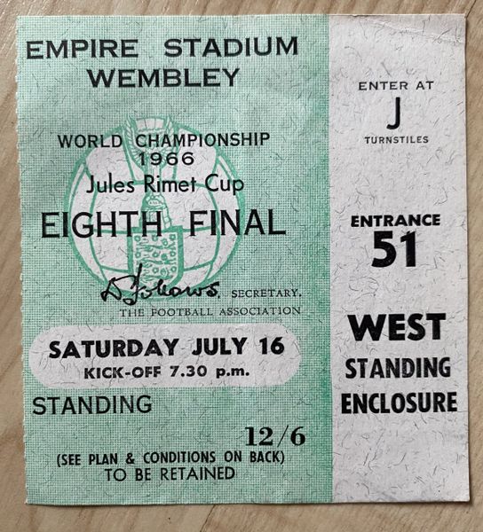 1966 ORIGINAL WORLD CUP 1st ROUND TICKET ENGLAND V MEXICO @ WEMBLEY J51 012