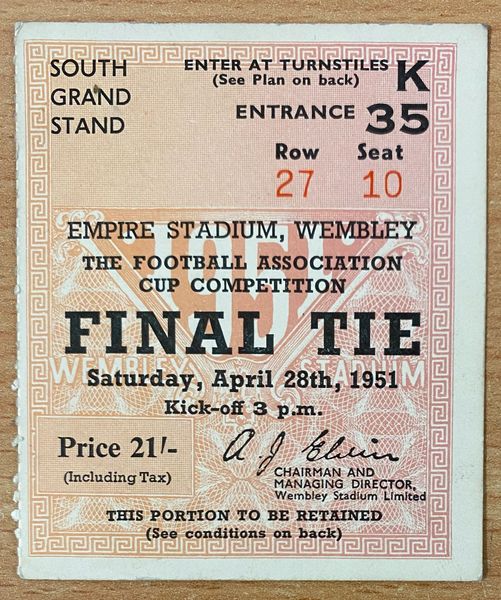 1951 original FA CUP FINAL ticket NEWCASTLE UNITED V BLACKPOOL K35 27 10