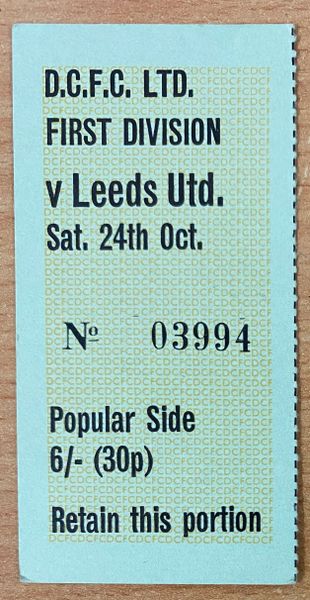 1970/71 ORIGINAL DIVISION ONE TICKET DERBY COUNTY V LEEDS UNITED