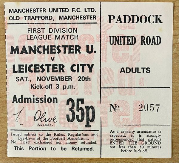 1971/72 ORIGINAL DIVISION ONE TICKET MANCHESTER UNITED V LEICESTER CITY