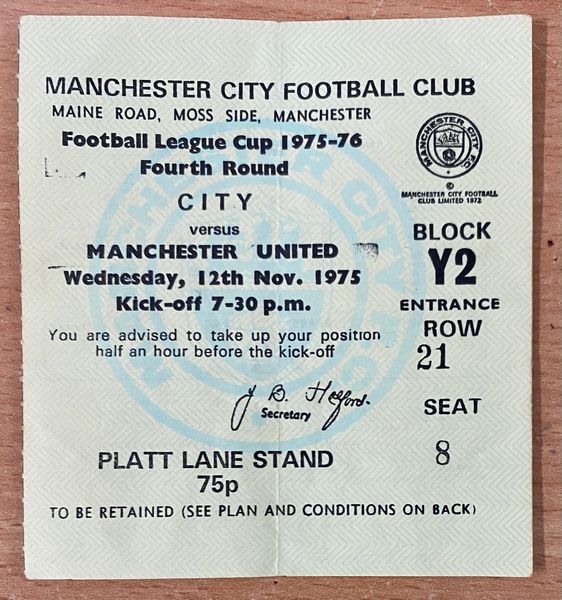 1975/76 ORIGINAL LEAGUE CUP 4TH ROUND TICKET MANCHESTER CITY V MANCHESTER UNITED