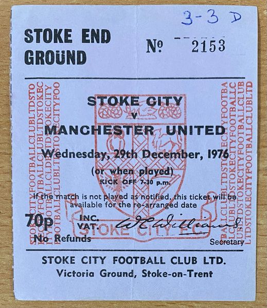 1976/77 ORIGINAL DIVISION ONE TICKET STOKE CITY V MANCHESTER UNITED