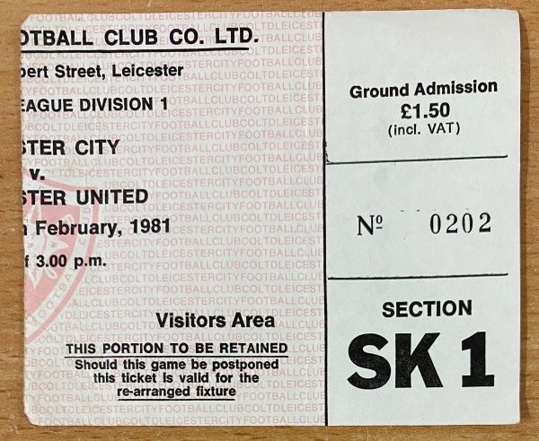 1980/81 ORIGINAL DIVISION ONE TICKET LEICESTER CITY MANCHESTER UNITED (VISITORS END)