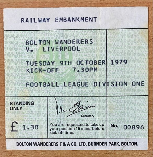 1979/80 ORIGINAL DIVISION ONE TICKET BOLTON WANDERERS V LIVERPOOL (VISITORS END)