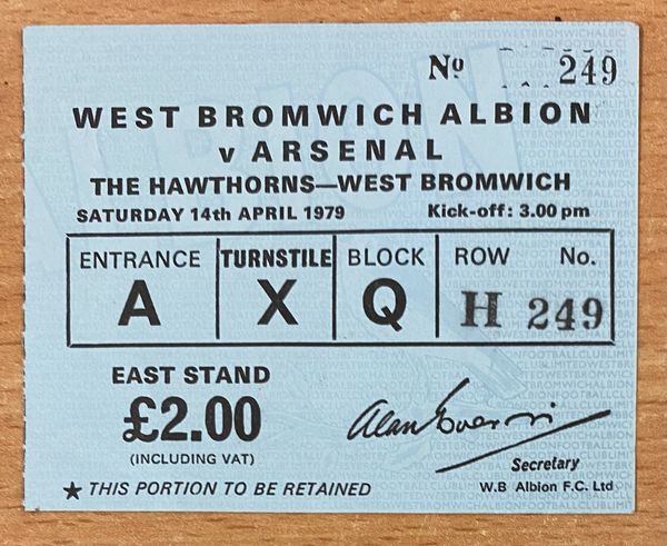 1978/79 ORIGINAL DIVISION ONE TICKET WEST BROMWICH ALBION V ARSENAL
