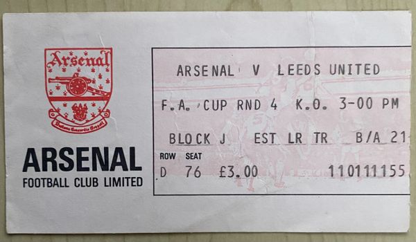 1982/83 ORIGINAL FA CUP 4TH ROUND TICKET ARSENAL V LEEDS UNITED