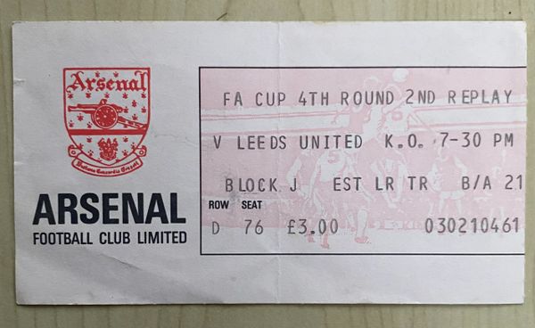 1982/83 ORIGINAL FA CUP 4TH ROUND 2ND REPLAY TICKET ARSENAL V LEEDS UNITED