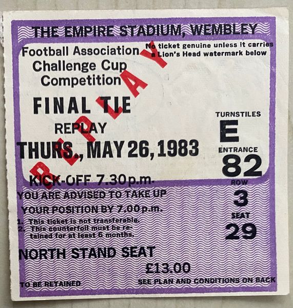 1983 ORIGINAL FA CUP FINAL REPLAY TICKET MANCHESTER UNITED V BRIGHTON AND HOVE ALBION E82 2 29