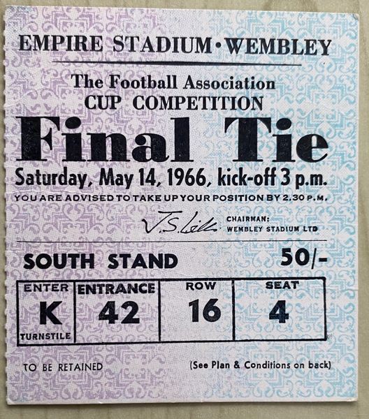 1966 ORIGINAL FA CUP FINAL TICKET EVERTON V SHEFFIELD WEDNESDAY K42 16 14