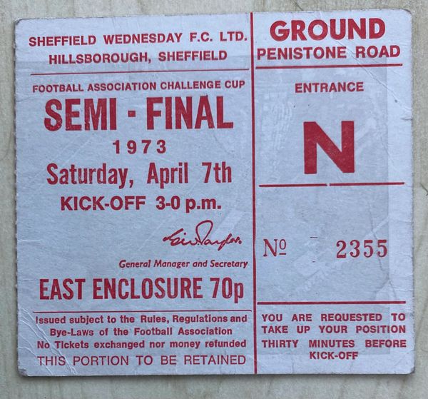 1973 ORIGINAL FA CUP SEMI FINAL TICKET SUNDERLAND V ARSENAL