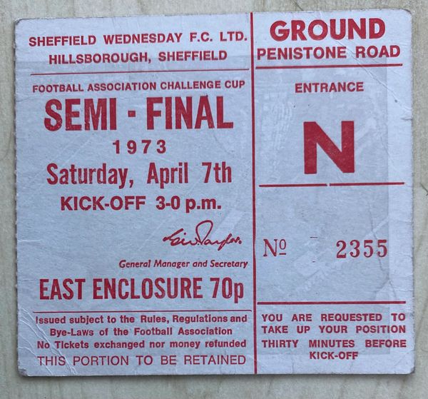 1973 ORIGINAL FA CUP SEMI FINAL TICKET SUNDERLAND V ARSENAL @HILLSBROUGH (SUNDERLAND ALLOCATION)